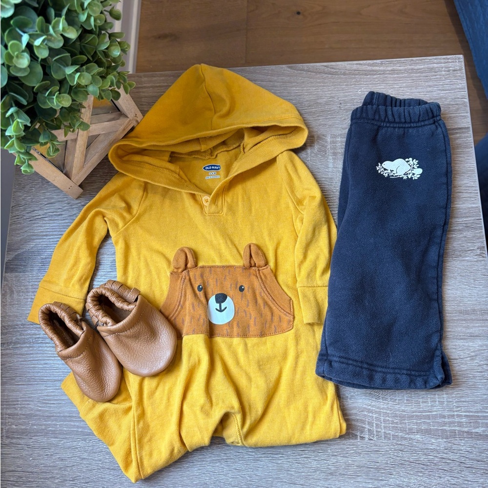 Roots Gray Cotton Blend Joggers and romper bundle